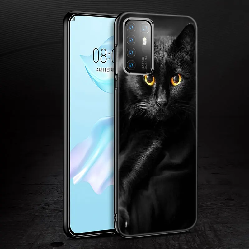 Black Cat Staring Eyes Case For Huawei P20 P30 P40 P50 Pro P8 P9 P10 Lite 2017 P Smart Z S 2020 2021 Pro 2018 2019 Black Cover images - 6