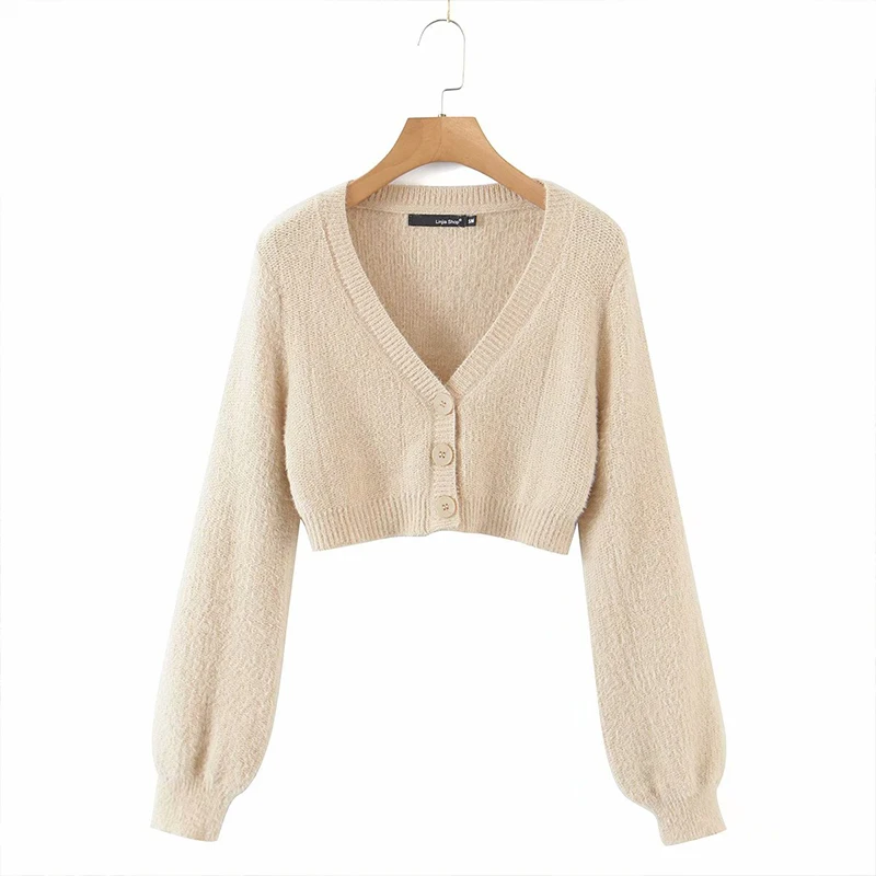 

2021 autumn new ladies suit 3-piece suit button knitt long-sleeved high-waist casual cardigan V-neck single-breasted cropped top