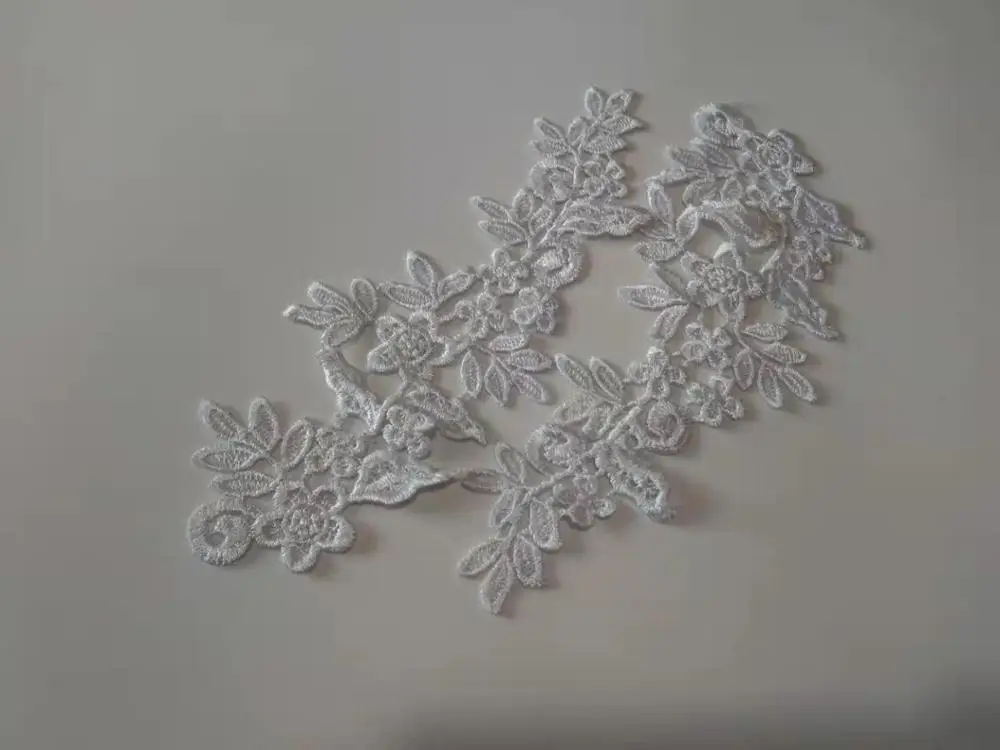 white Заводская цена! 2 зеркальные пары, 16 цветов, Новое поступление, Кружевная аппликация, цветок, швейная отделка, свадебное украшение, 25X8,5 см, BD0258 - Цвет: white