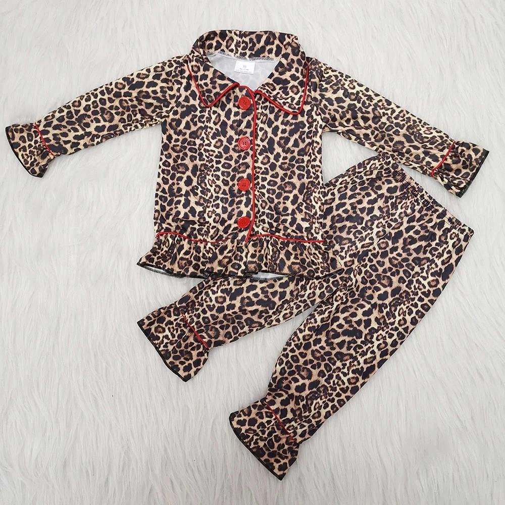 

Girls winter pajamas full set of pure cotton comfortable and cute home leopard print