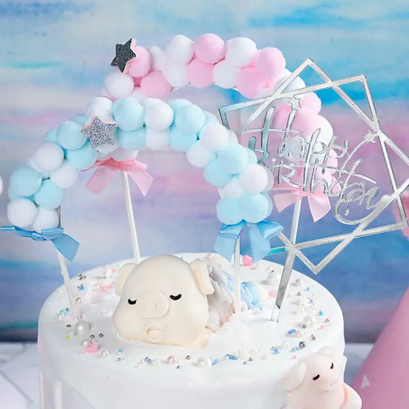 1 шт. лидер продаж розовый синий мягкий помпон облачный торт Топпер детский душ