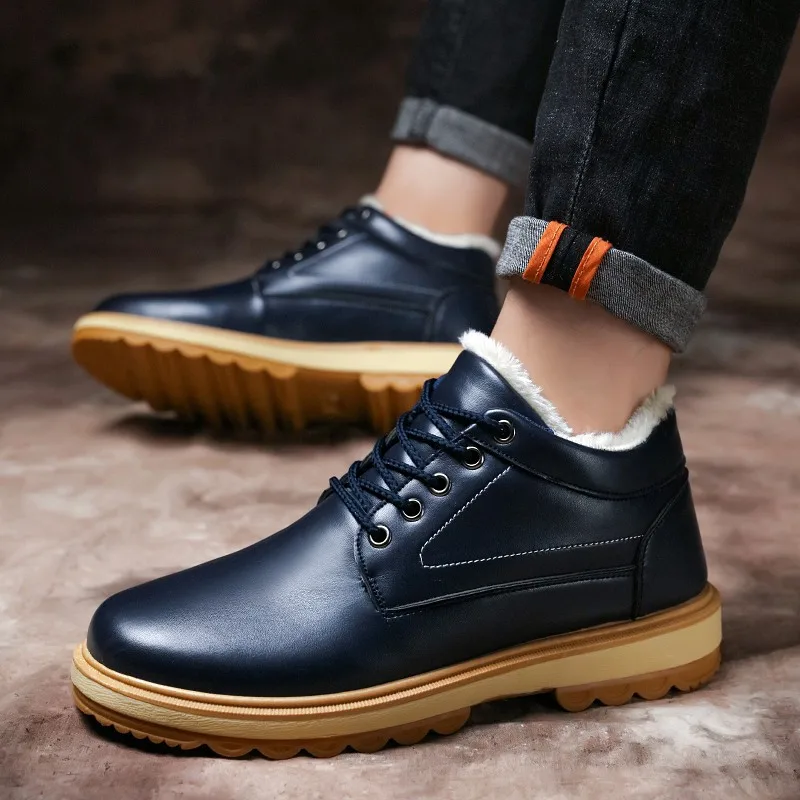 Мужские ботинки из искусственной кожи зимние утепленные для согрева кашемировые