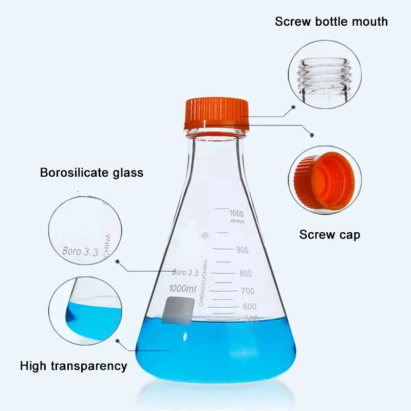 Стеклянная колба Erlenmeyer 2 шт. 50/100 /250 /500 /1000 мл из боросиликатного стекла