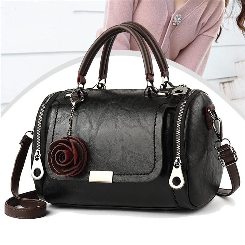 

Fashion Women Shoulder Bag With Flower Pendant Ladies Totes Party Purse Boston Handbag Casual Female Messenger Crossbody Bags