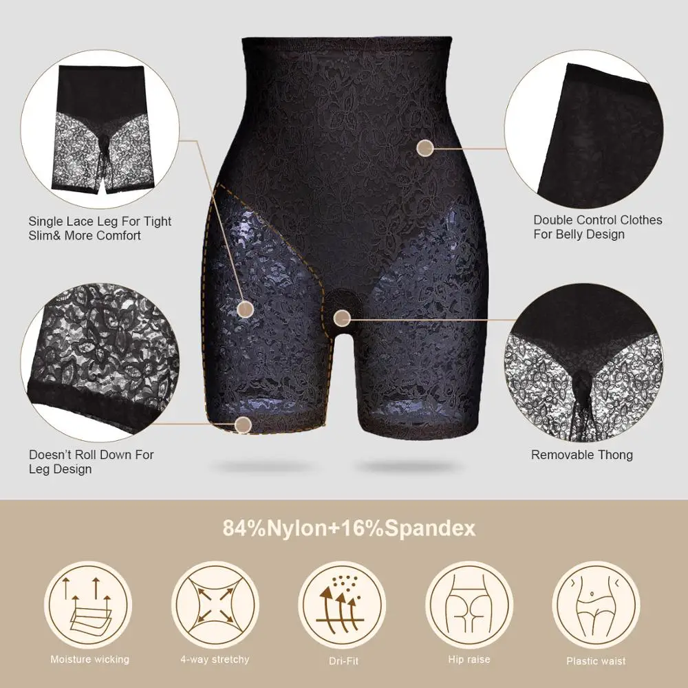 WonderBeauty Corset Secret Nude Sexy Sheer Lace Mesh Shapewear High-Waist Thigh Slimmer Butt Lifter Boyshort