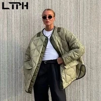ltph vintage wave pattern quilted puffer jacket women parkas oversized loose warm split hem long sleeve coat 2021 autumn new