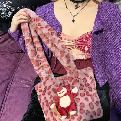 

Сумка женская в горошек, с леопардовым принтом, зимняя, теплая, плюшевая, 2020