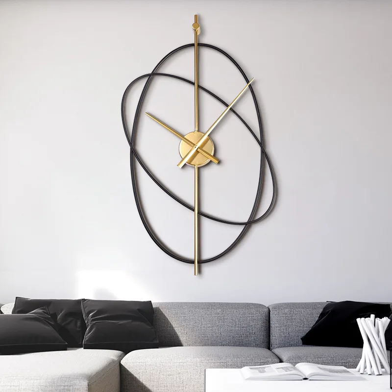 

Modern Simple Silent Wall Clock Iron Metal Oval Living Room Bedroom Silent Clock Wall Hanging Home Decoration