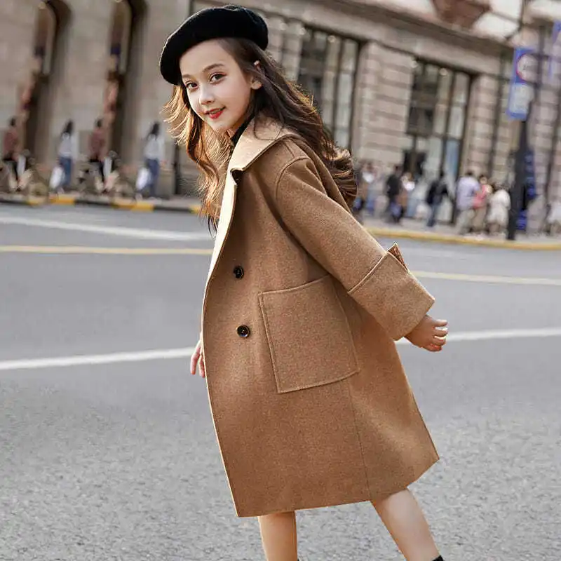 Осенне зимнее шерстяное пальто для девочек куртка весна осень 2020 новая детская