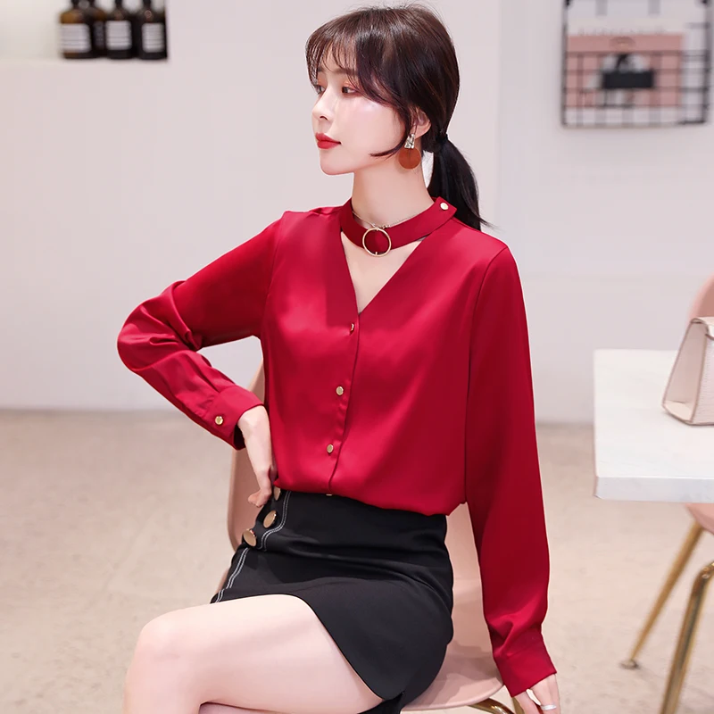 COIGARSAM Повседневная рубашка с длинным рукавом женские топы весенние шифоновые