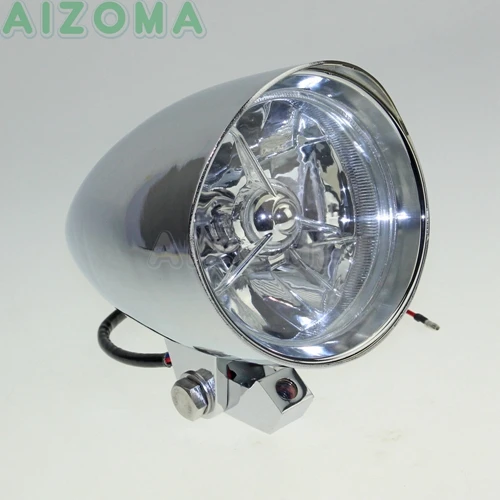 Chrome Хромированный H4 12V 55/60w козырек для мотоцикла, ковшовая фара для Harley Sportster 883 48 1200, сверхнизкий, настраиваемый, крепление на три бар, налобный фонарь - Цвет: Chrome