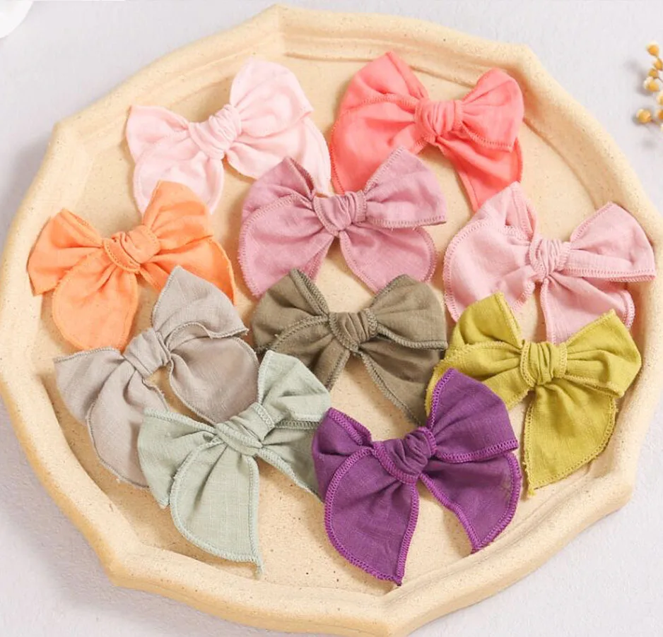 

24Pcs/Lot 3.3"Inch Vintage Solid Cotton Hair Bows,Skinny Nylon Baby Headband,Girls Hair Clips Babys newborn Hairband Accessories