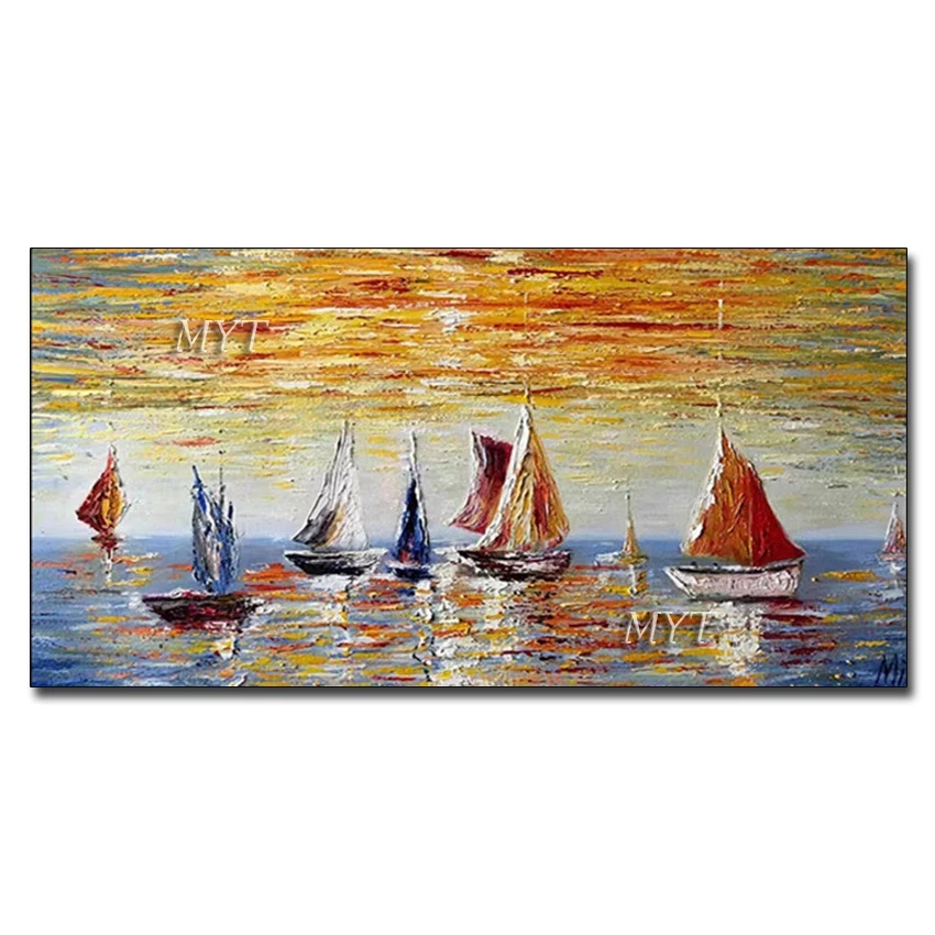 Парусная лодка абстрактное украшение искусство морской пейзаж картина маслом