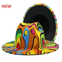 colorful wide brim new style church derby top hat panama felt fedoras hat for men women artificial wool british style jazz cap