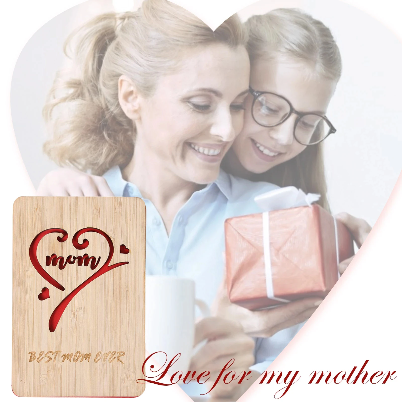 Поздравительная открытка на день матери Деревянная для мамы с конвертом