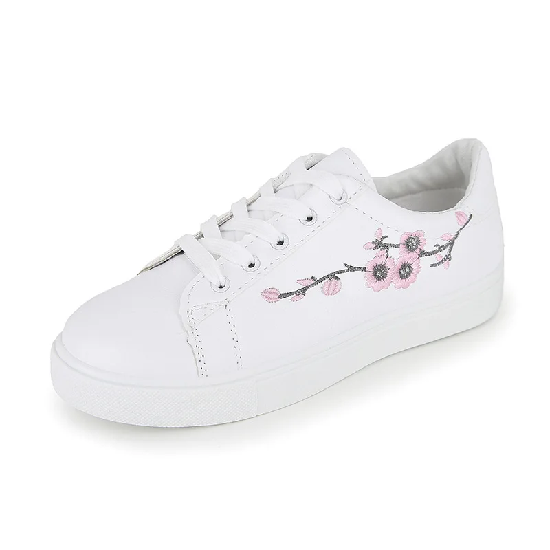 

Summer Women Sneakers Fashion Breathble Vulcanized Shoes Pu leather Platform Lace up Casual White embroidered 553