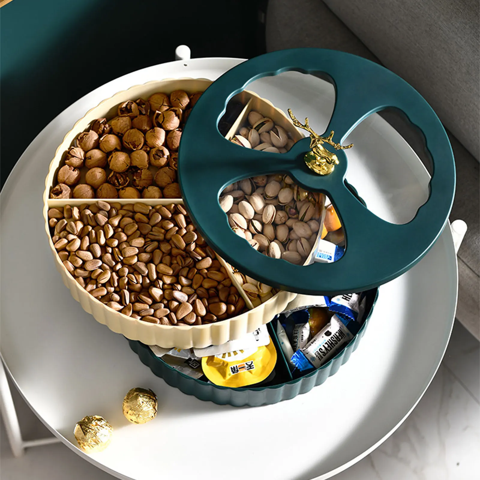 Luxury Dried Fruit Storage Box Creative Multi-layer Nut Tray Candy Elk Pattern Snack Plate | Дом и сад