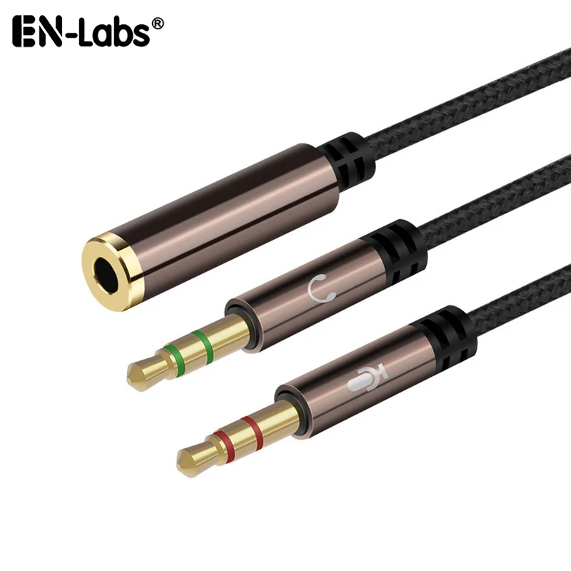 

3.5mm Headphone Nylon-Braided Splitter Cable,Stereo Audio / Microphone 2 Male to Female Combo Jack AUX Adapter for PC Computer