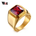 Vnox квадратным вырезом Красный кубического циркония Halo Кольцо для Для мужчин украшений золото-цвет Нержавеющая сталь
