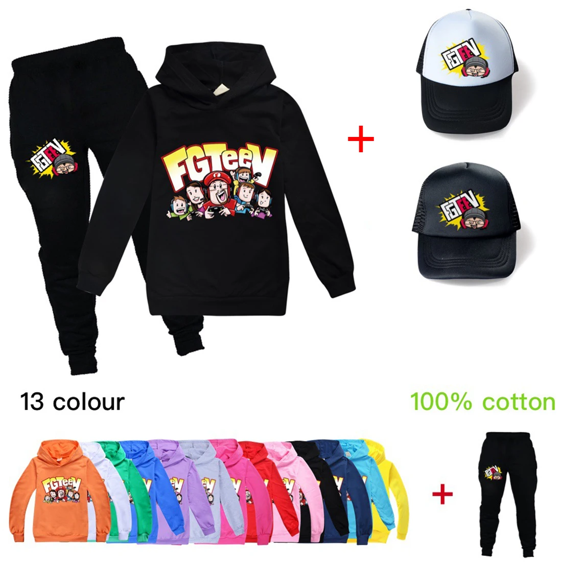 

Autumn Sweatshirt Boy Clothes Suit Children Fashion FGTEEV Printed Hoodies Girls Set Cotton Casual Sports Outfit Kids Tracksuits