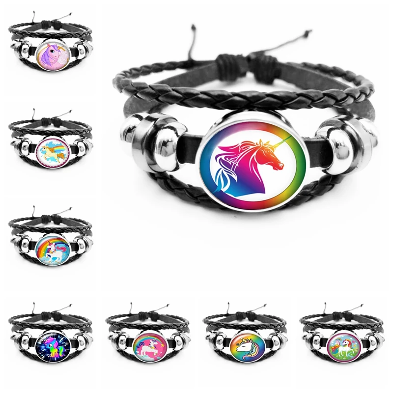 

2020 новый мультфильм Мини милый Единорог стекло выпуклая круглая кнопка черные украшения ручной работы браслет индивидуальный