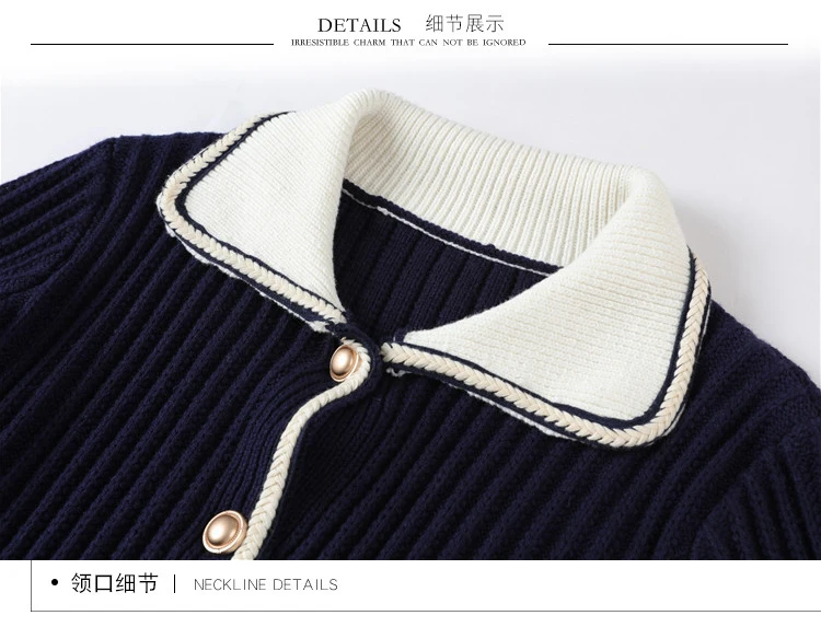 Single Breasted Navy Cardigan Mujer 2020 Autumn Winter Vintage Turn-down Collar Long Sleeve Sweater Women |