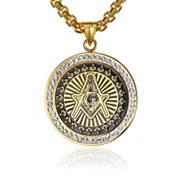 new 40mm new shiny masonic ag zircon stone round pendant for men stainless steel jewelry religious pendant wholesale ne487g