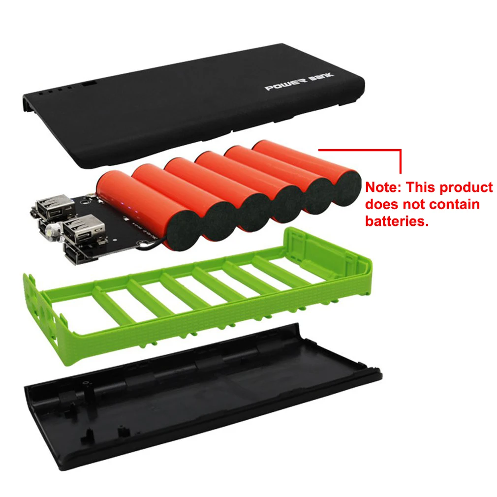 Power Bank Shell with LED Flashlight 4 USB Ports 5V 2A Charger Case DIY Kits Powered By 6x 18650 Batteries Drop Ship | Электроника