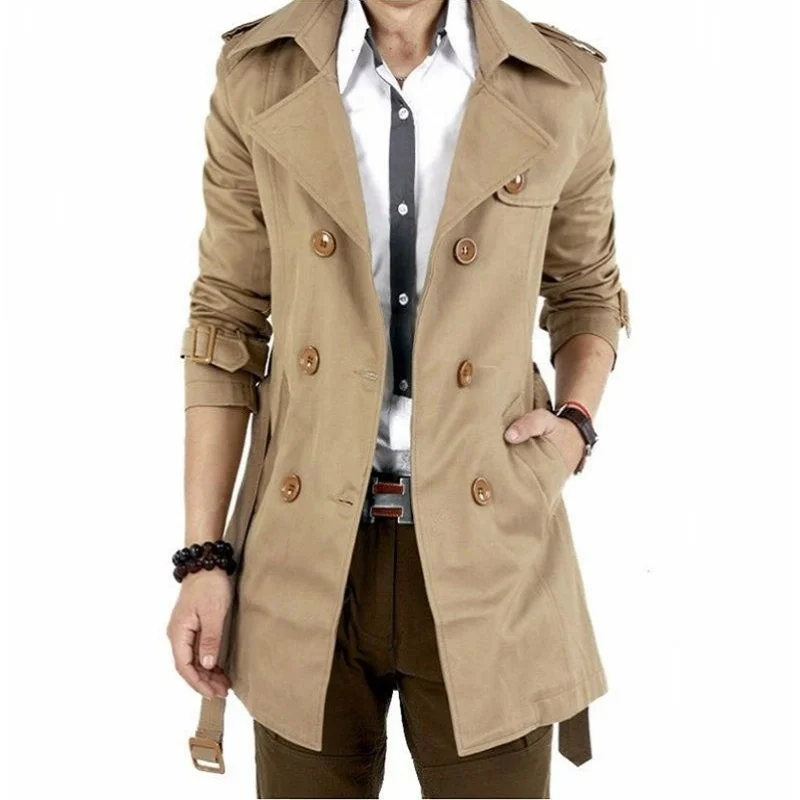 

2021men's Windbreaker Jacket Vintage Black Khaki Spring Autumn Business Trench Male Double Breasted Retro Classic Long Coat Men