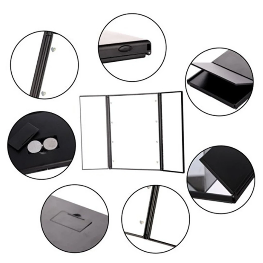 Зеркало для макияжа Blue ZOO с тремя складными светодиодными лампами складные