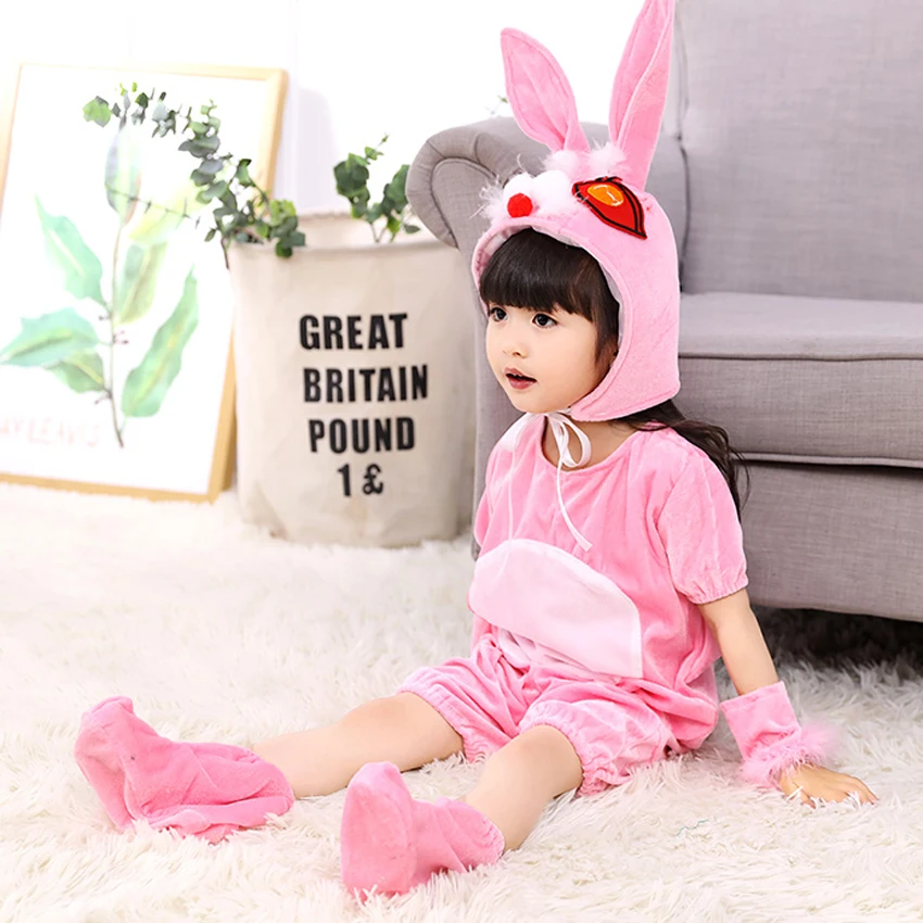 Детские костюмы для косплея с милым розовым кроликом девочек комбинезон зажимом
