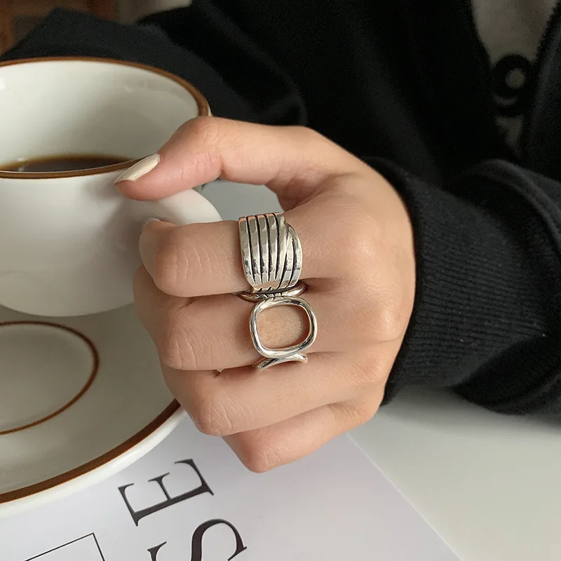 

GoldriaE 925 Sterling Silver Trendy Round Hollow Ring Multilayer INS All-match Fashion Index Finger Jewelry Accessories Gift