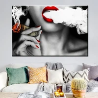 sexy girl smoking a cigar posters and prints red lips wall art canvas prints modern pop art paintings for home wall decoration
