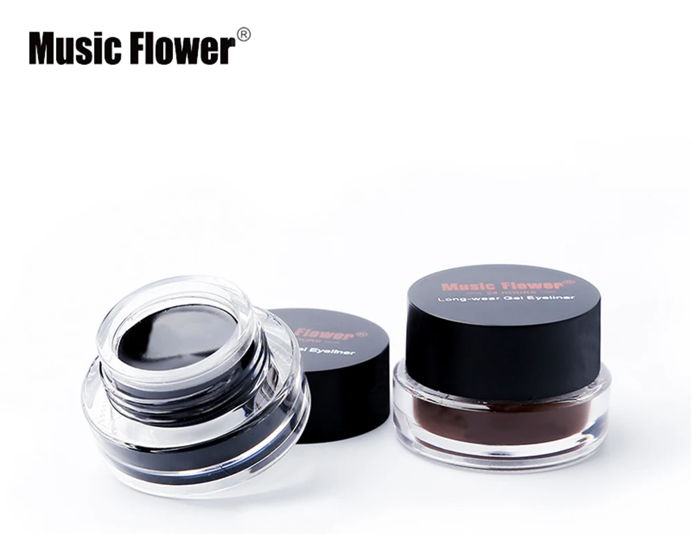 Music Flower 2 шт. набор для макияжа глаз Черная гелевая подводка для глаз+ коричневая подводка для глаз гель-крем с кистью 2 в 1 водостойкий лайнер набор косметики