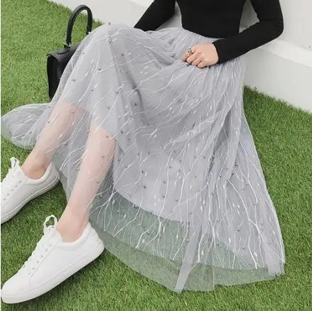 Для женщин Высокая талия плиссированные Бисер половина Длина эластичная юбка