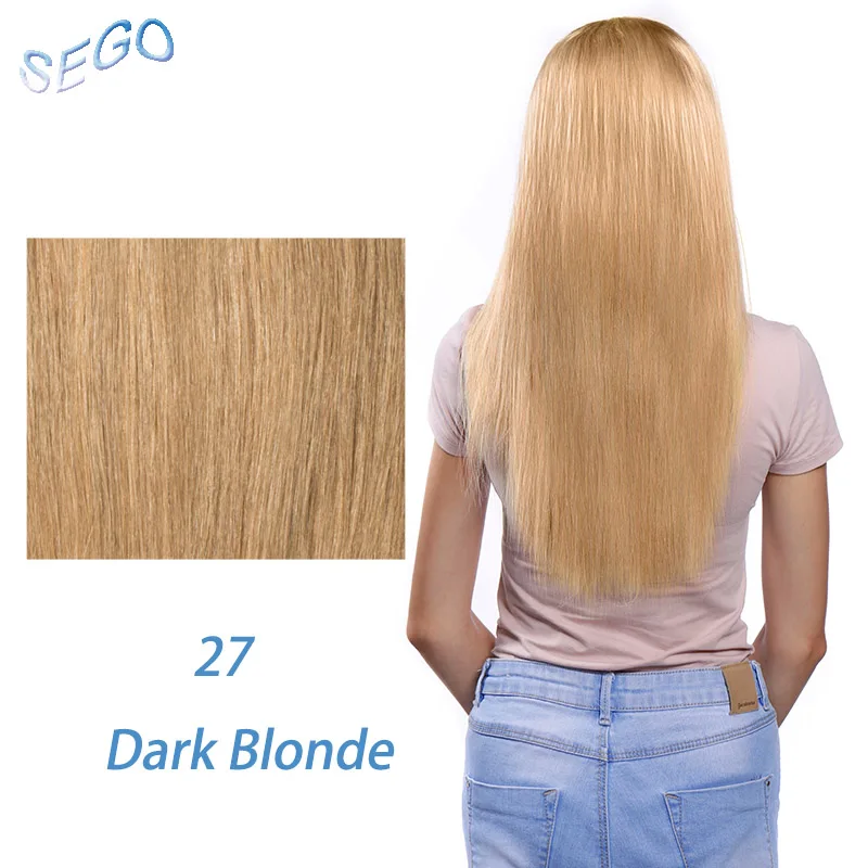 #27 SEGO 1"-22" 70 г Прямой зажим синтетических Пряди человеческих волос для наращивания фабричного производства-Реми 7 шт./компл. бразильский волос чистый и фортепиано Цвет - Цвет: #27