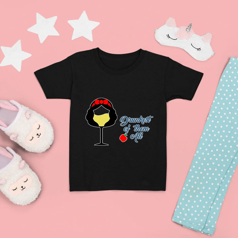

Snow White Cartoon Pattern Children T-shirts Disney Drop Ship Harajuku Fashion Kawaii Casual Drinkest Of Them All Letters Print