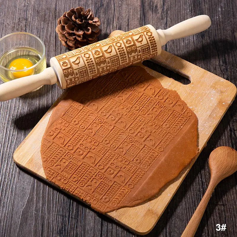 2020 новая скульптура Скалка деревянная тиснение лося цветы письмо листья