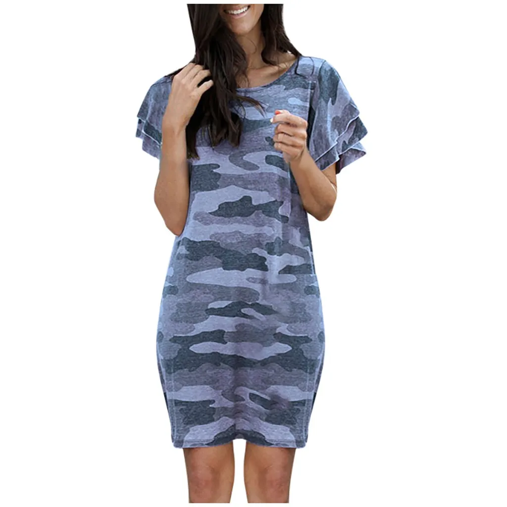 Плюс размер Летнее мини-платье с коротким рукавом модная женская одежда