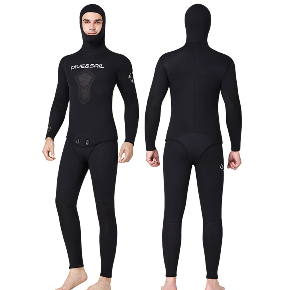 Мужские Гидрокостюмы 1,5 мм, однотонные черные неопреновые костюмы для дайвинга, костюм из двух частей для подводной охоты с капюшоном Premium SCR