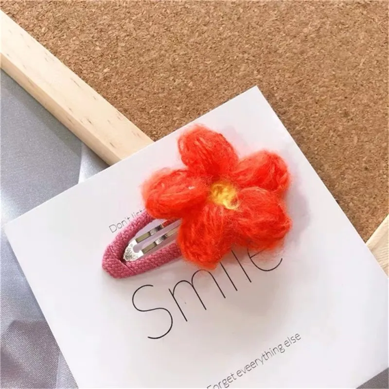drop red M MISM, 2 шт., Хит, корейский стиль, Осень-зима, шерсть, вязаный крючком, сладкий цветок, заколка для волос, BB зажим для девушек, женщин, милые заколки, аксессуары для волос - Цвет: drop red