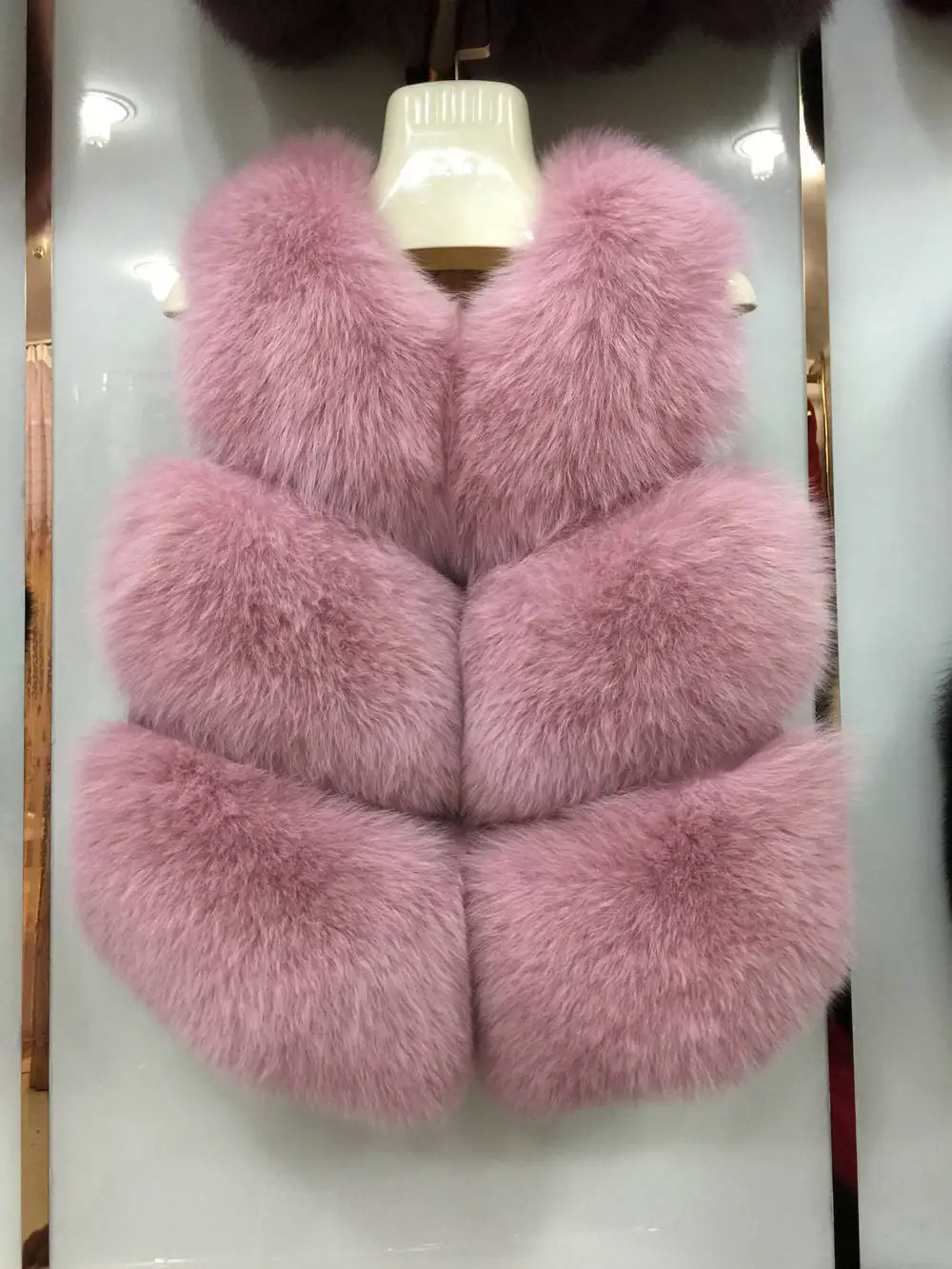 Pink JKKFURS Новое поступление женские жилеты из натурального Лисьего меха высокого качества женские модные стильные жилеты из натурального меха 3 ряда куртки S7162 - Цвет: Pink
