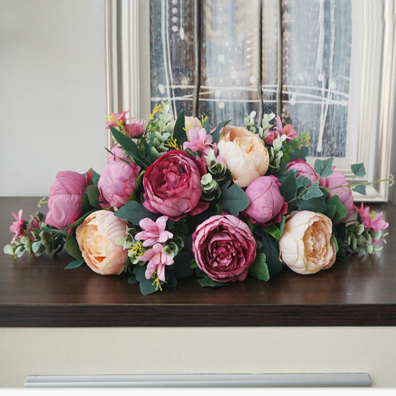 Искусственные цветы для свадьбы DIY Декор стол Пион цветок бегун искусственный