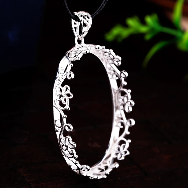 

925 Sterling Silver 25x38mm Oval Cabochon Semi Mount Pendant for Amber Turquoise Setting Vintage Filligree