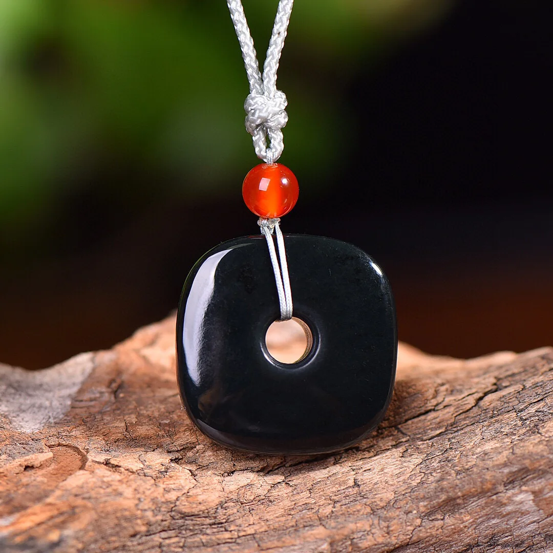 

Natural cyan jade safety button Necklace Pendant Women Men Genuine Stone Charms Amulet Gifts For Ladies