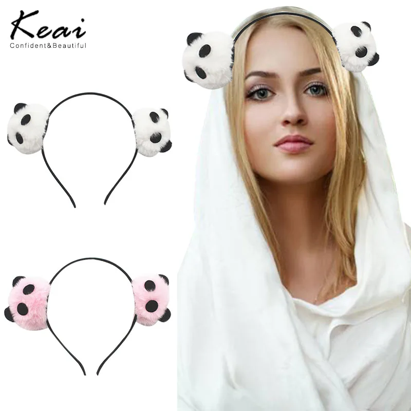 Ободок для волос уши панды с пушистым помпоном лента повязка девочек аксессуары