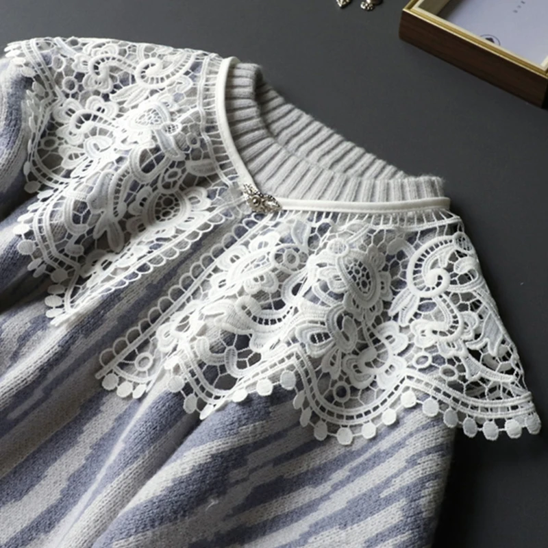 

Vintage Hanfu Style Decorative False Fake Collar Shawl Hollow Out Embroidery Floral Lace Detachable Necklace Half Shirt