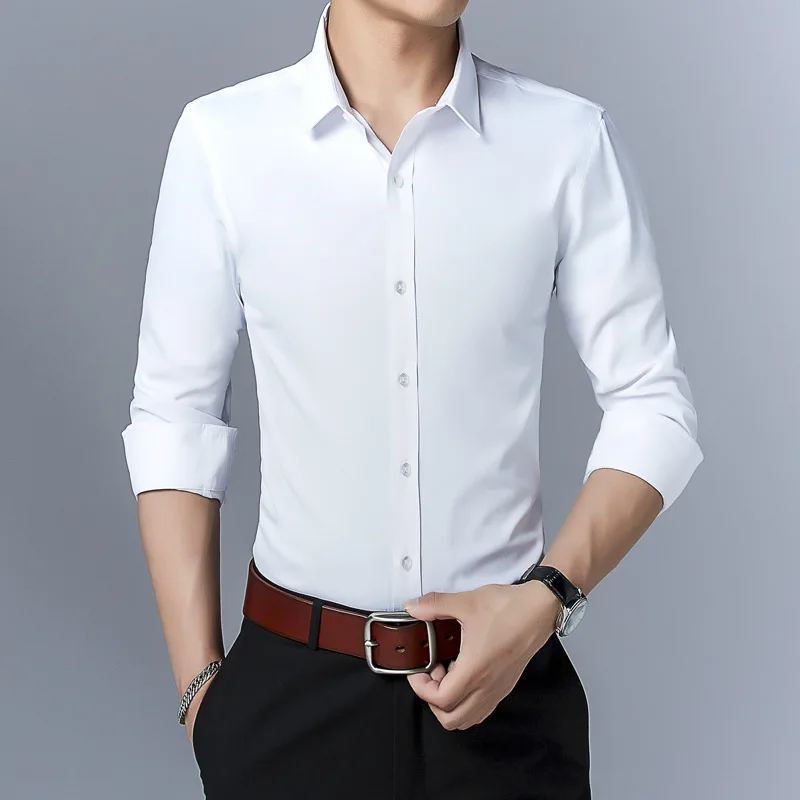 

QIWN Summer Long Sleeve Shirt Men's Long Sleeve Slim Men's Shirt Korean Youth Pure Color Shirt Men's Wholesale Cardigan