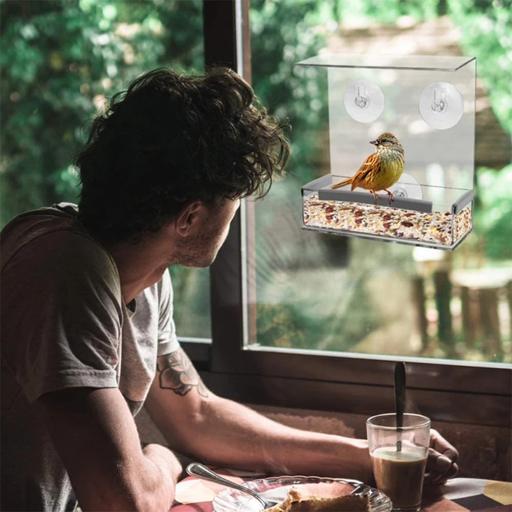 

Acrylic Bird Feeder Tray For Birds Birdhouse Window Suction Hanging Clear Viewing Yard Garden Decor Birds Accessories