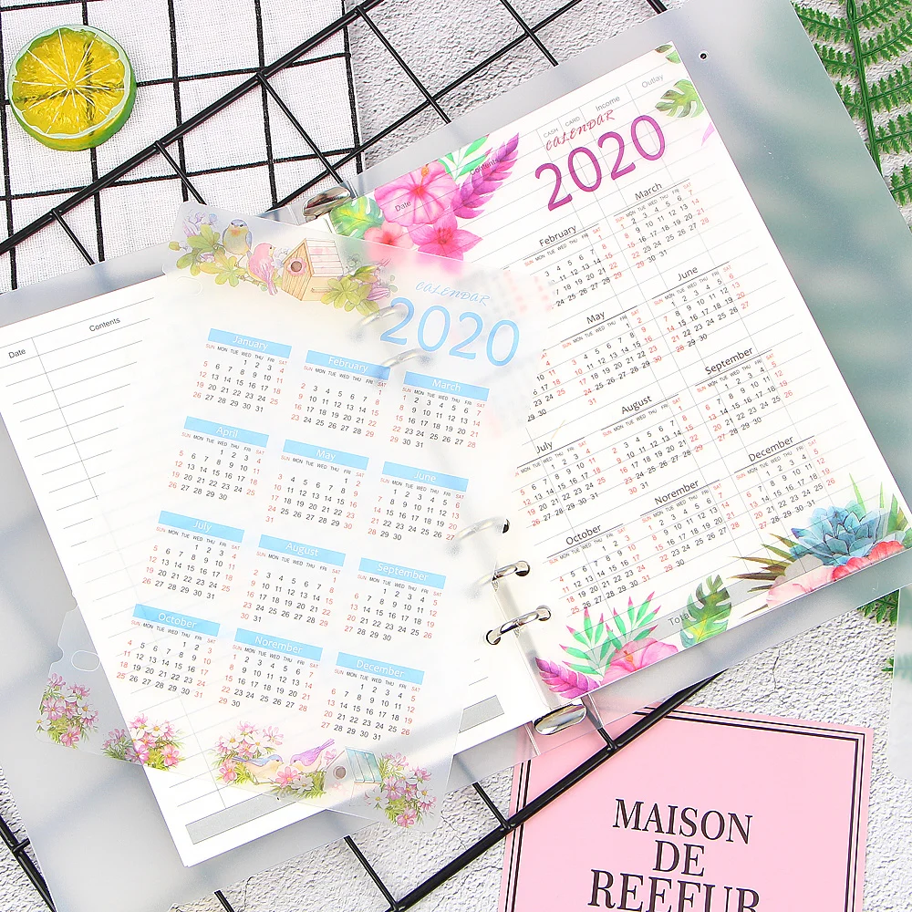 1 шт. календарь на 2020 год 6 отверстий индексный разделитель ежедневник записные